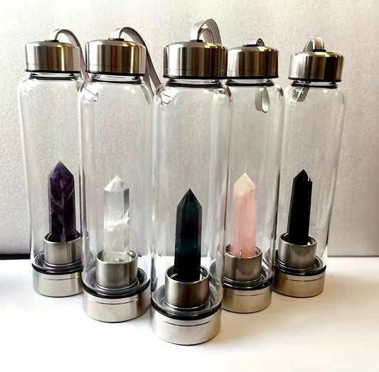 Natural Crystal Tower Glass/Stainless Steel Water Bottles