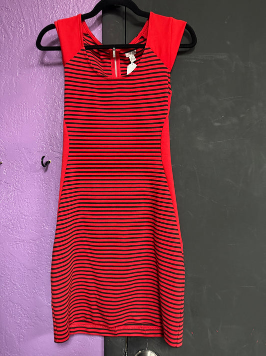 Guess- Black & Red Striped BodyCon Dress- M