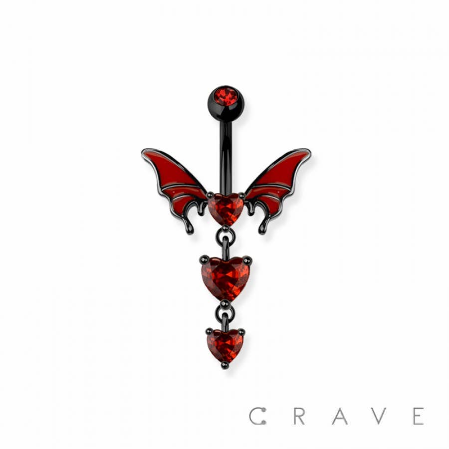 316L SURGICAL STEEL CZ DANGLE HEARTS ENAMEL WINGS BELLY