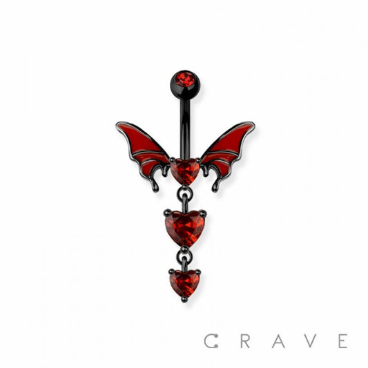 316L SURGICAL STEEL CZ DANGLE HEARTS ENAMEL WINGS BELLY