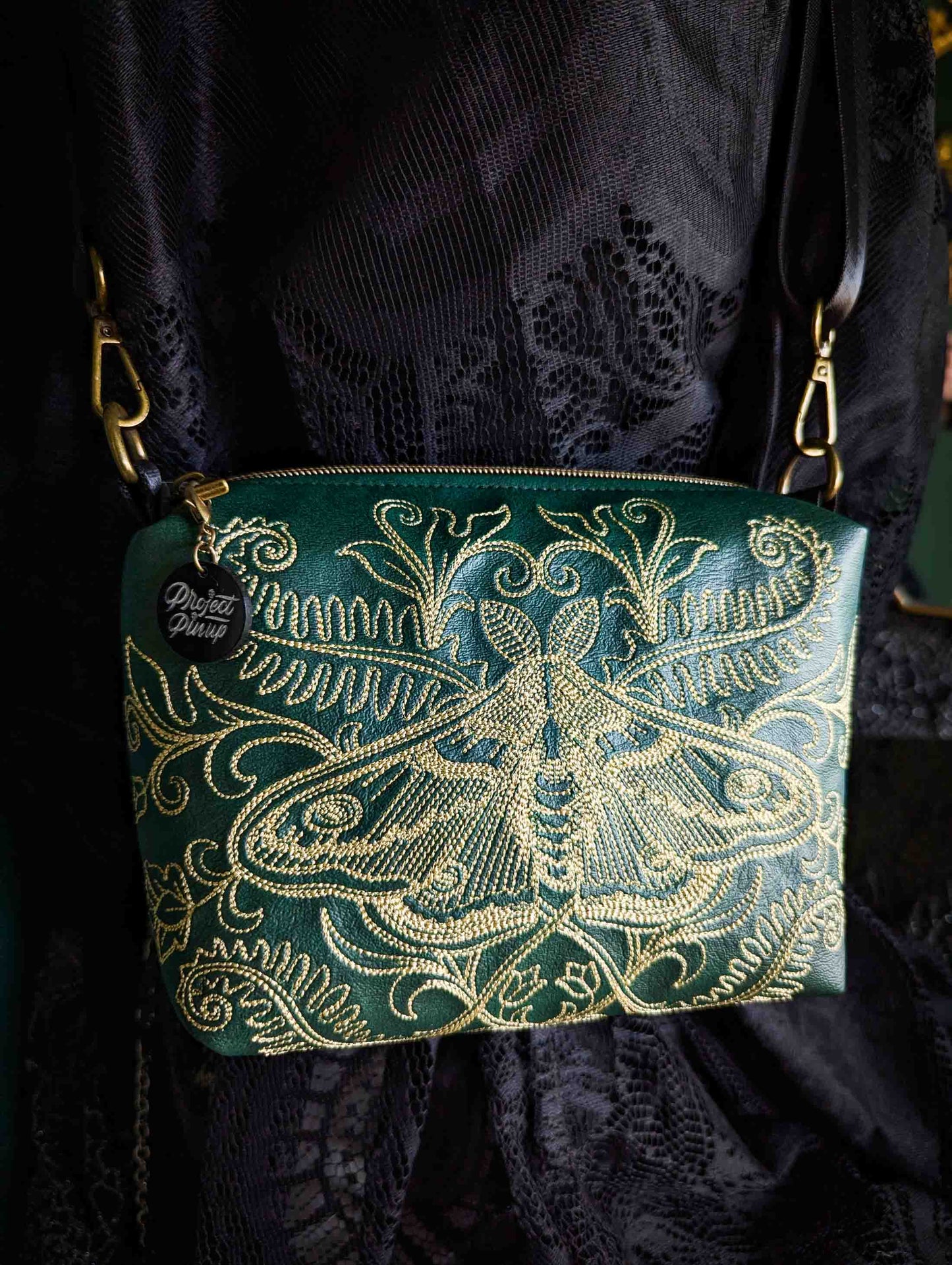 Forest Green Forest Moth Small Crossbody Bag
