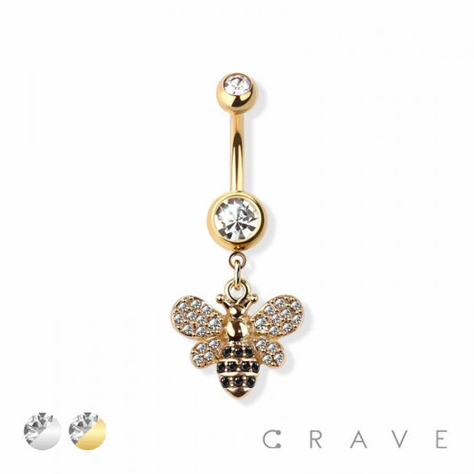 Gold Bumble Bee Dangle Belly Button Ring – 14G Surgical Steel