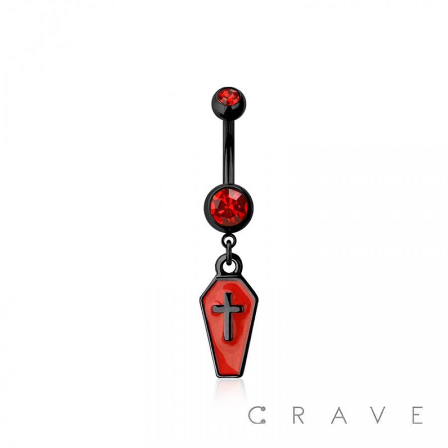316L SURGICAL STEEL COFFIN DANGLE BELLY BUTTON NAVEL RING
