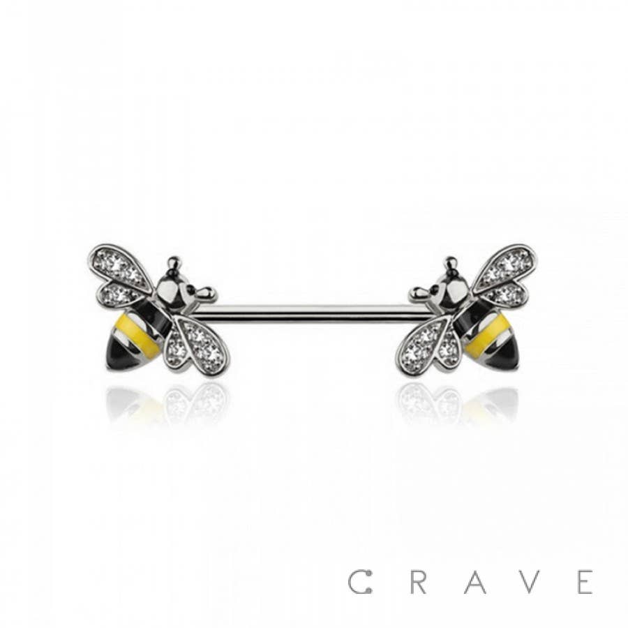 GEM PAVED BEE 316L SURGICAL STEEL NIPPLE BAR