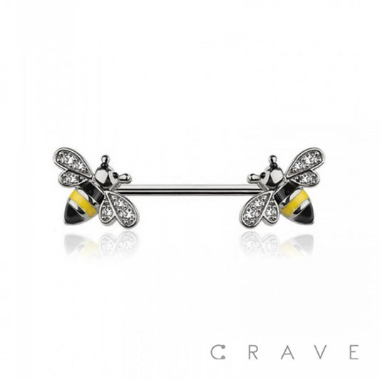 Gem-Paved Bumble Bee Nipple Rings – 14G Surgical Steel | Pair