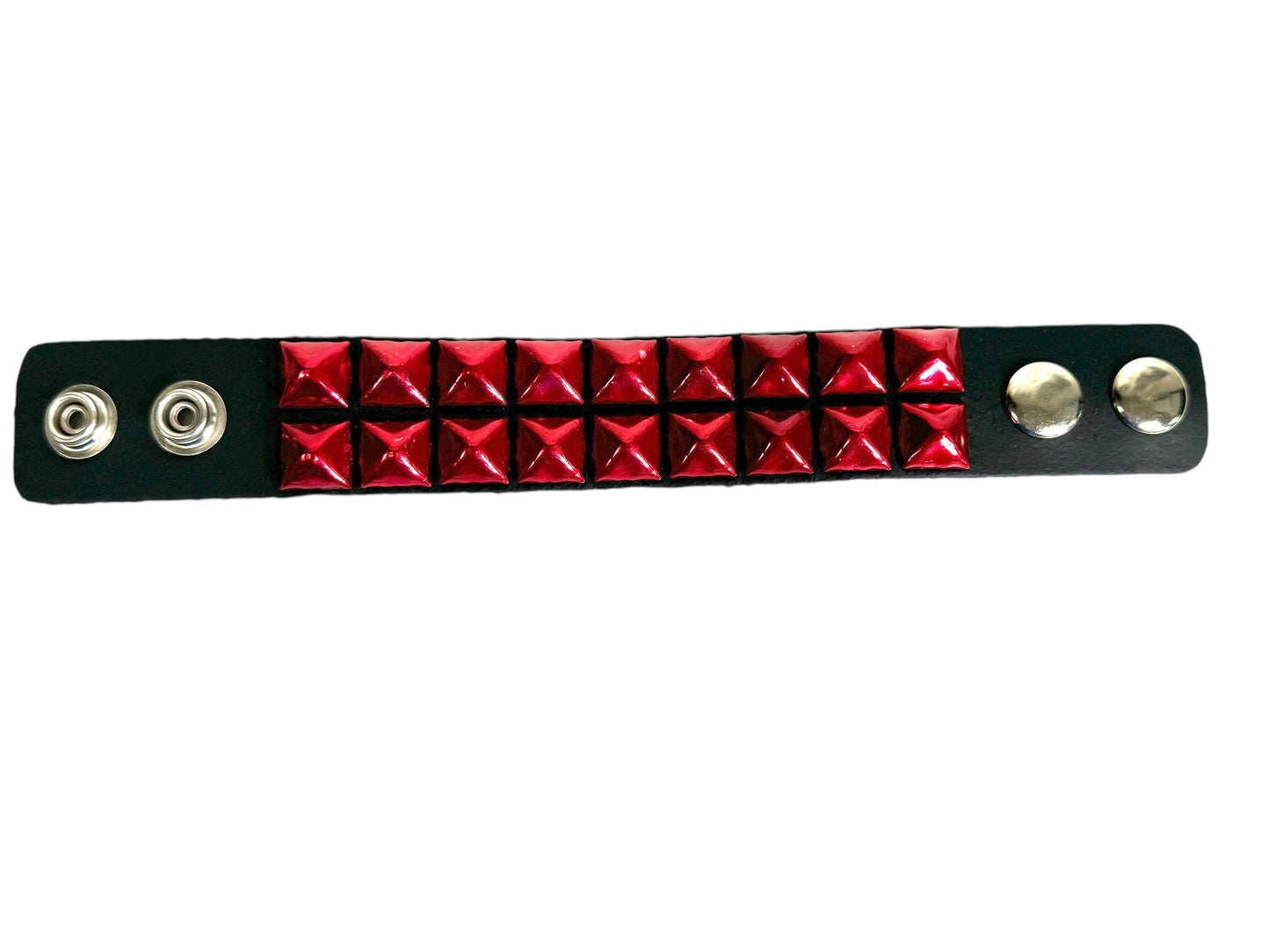 BC112 METALLIC COLOR  2 ROW 1/2" PYRAMID STUD SNAP BRACELET