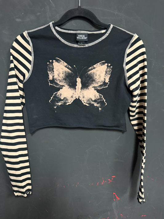 Social Collision - Butterfly Striped Long Sleeve- Size Small