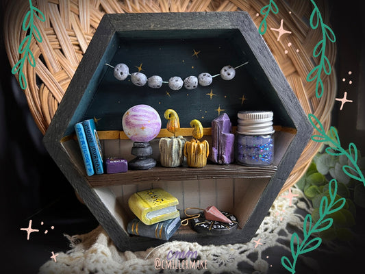 Witchy Shelves Series Shadow Box | Cosmic Witch Mixed Media Diorama | Magical Wall Hanging or Desk Decor | Spooky Sculpture