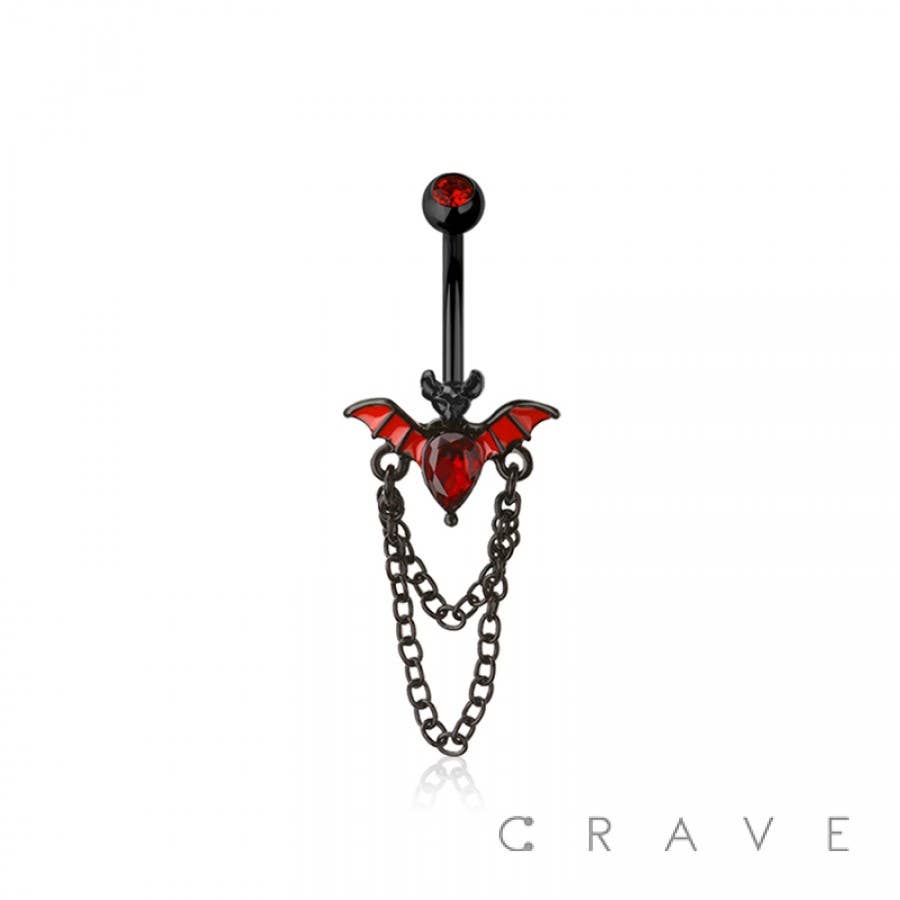 316L SURGICAL STEEL MULTI CZ BAT CHAIN DANGLE BELLY BUTTON
