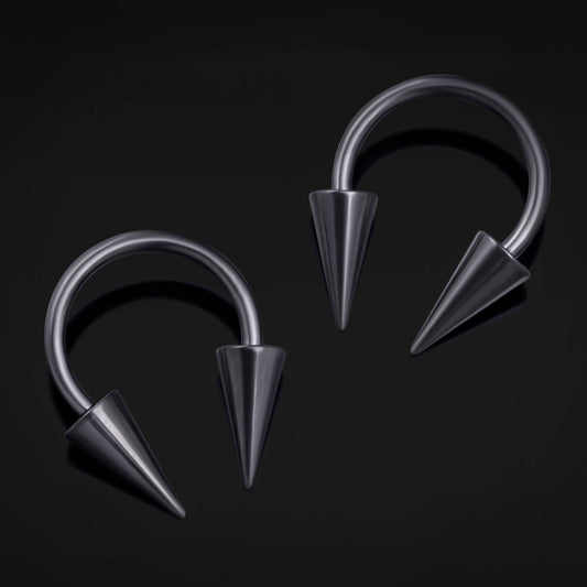 Titanium Internally Threaded Gothic Spiked Cone Horseshoe Septum in Black