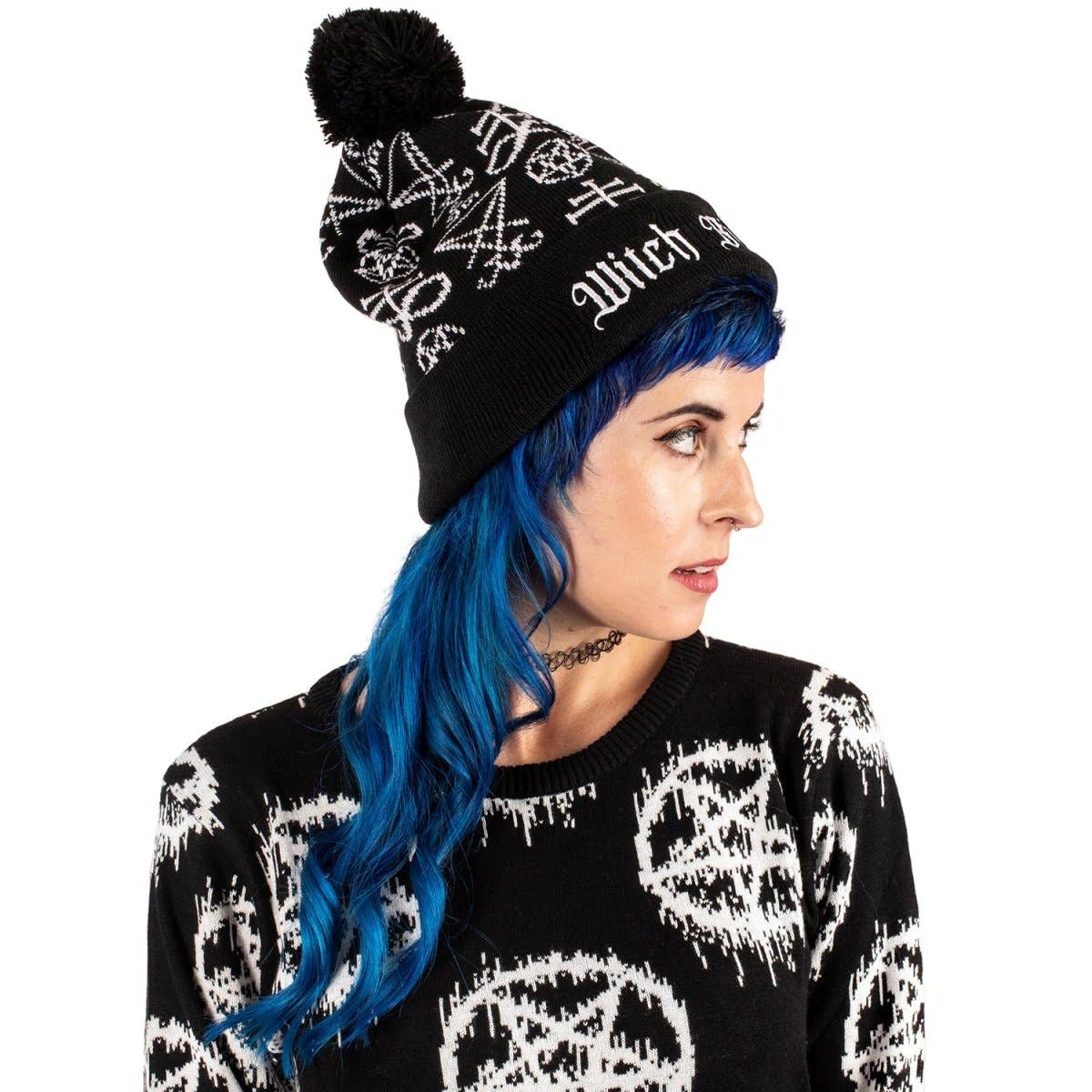 Witch Bitch Pom Pom Knit Beanie