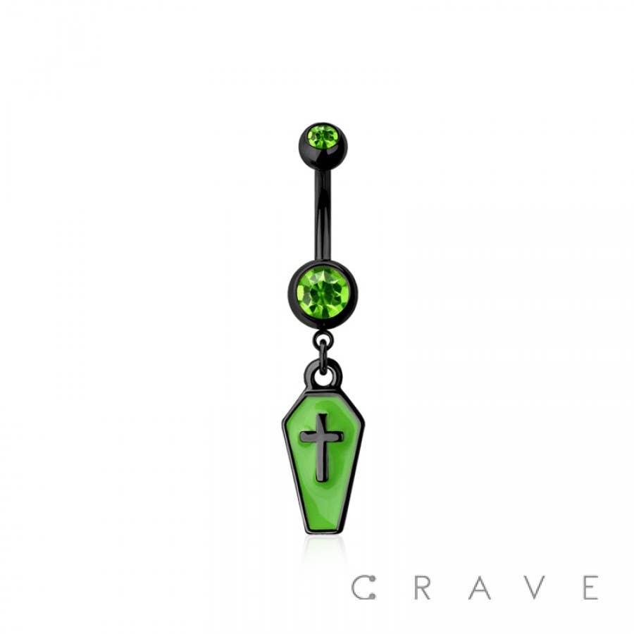 316L SURGICAL STEEL COFFIN DANGLE BELLY BUTTON NAVEL RING