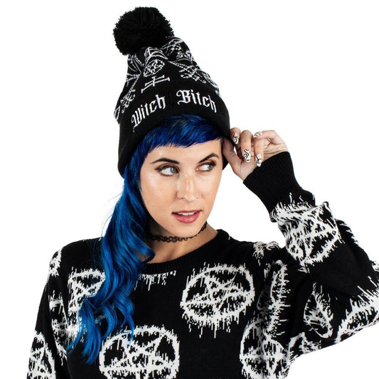 Witch Bitch Pom Pom Knit Beanie