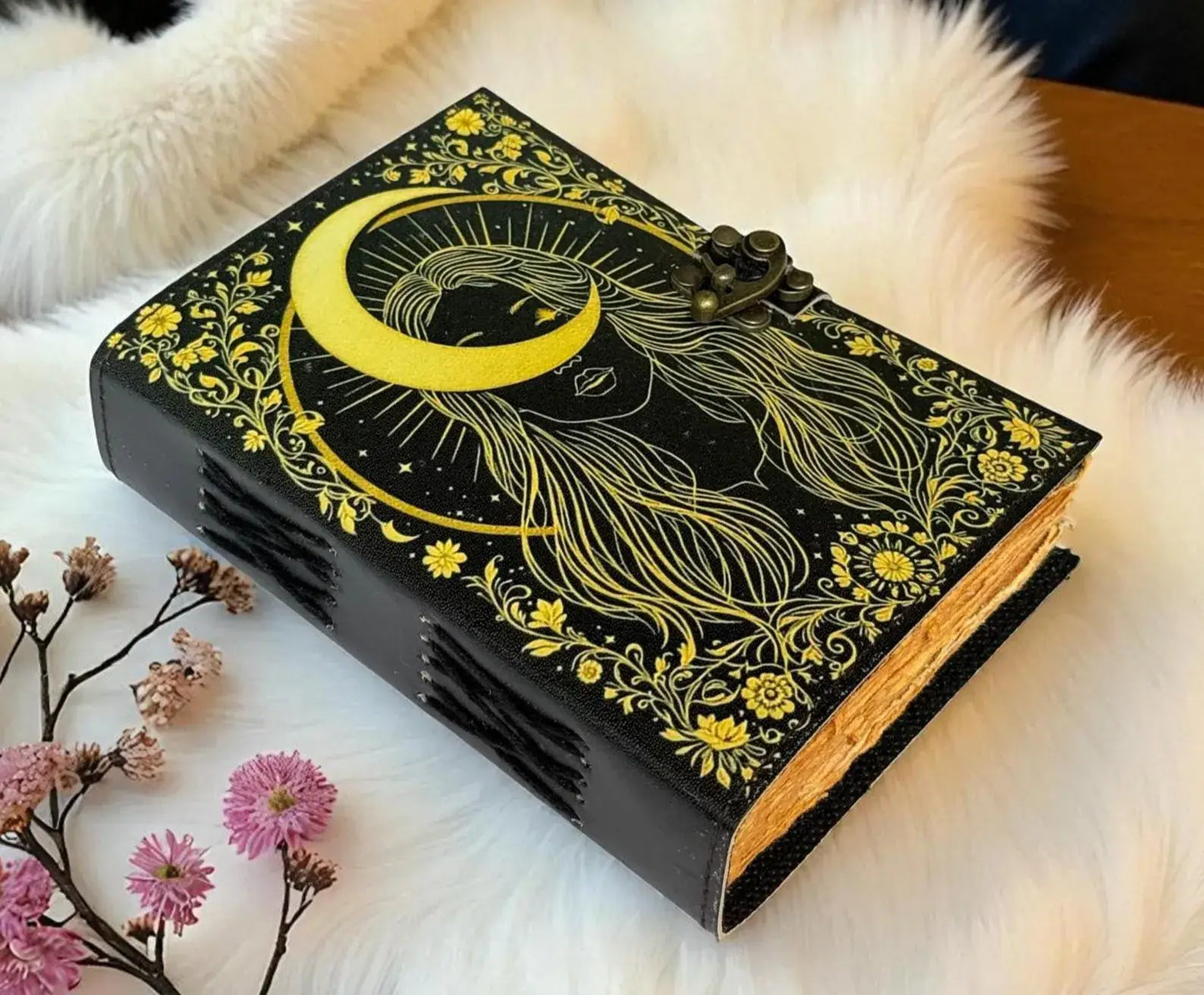 Handmade Fairy Leather Grimoire – Book of Shadows with Lock