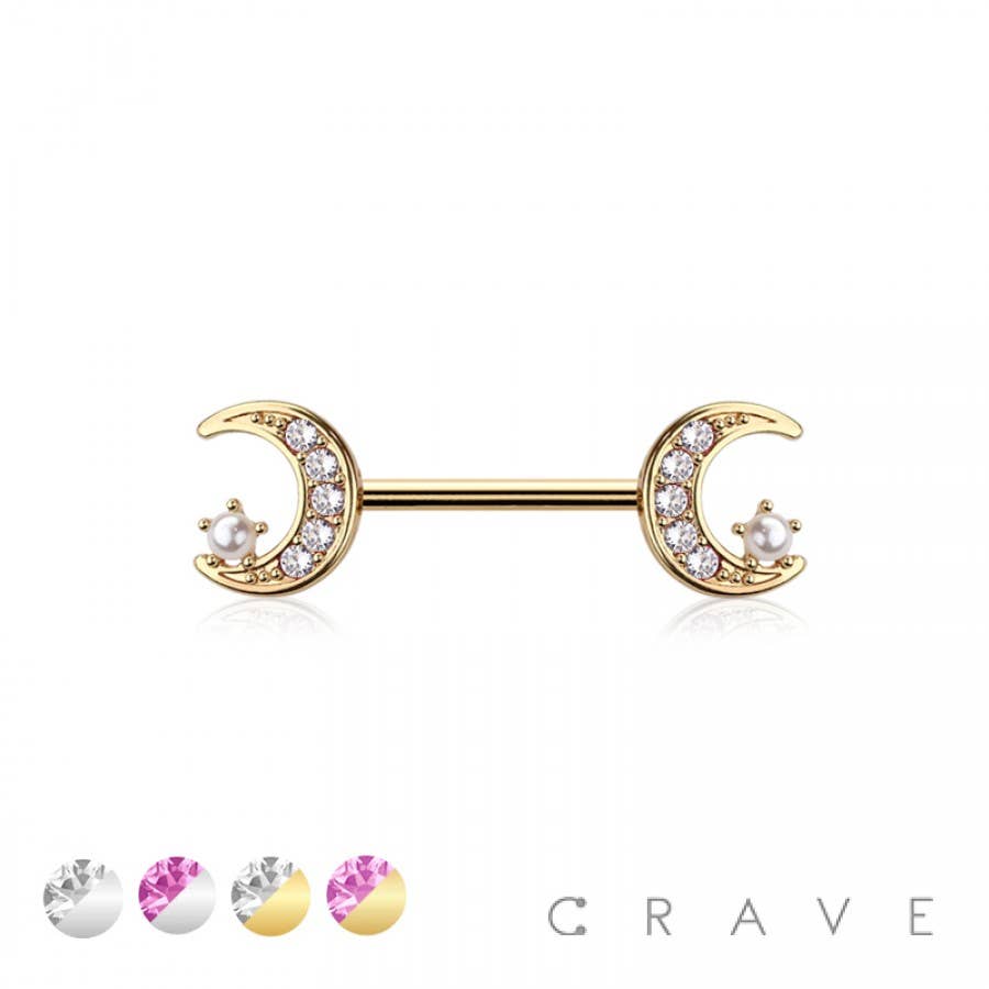 316L SURGICAL STEEL CZ MOON STAR NIPPLE RING