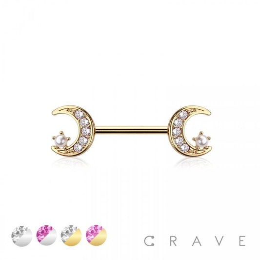 316L SURGICAL STEEL CZ MOON STAR NIPPLE RING