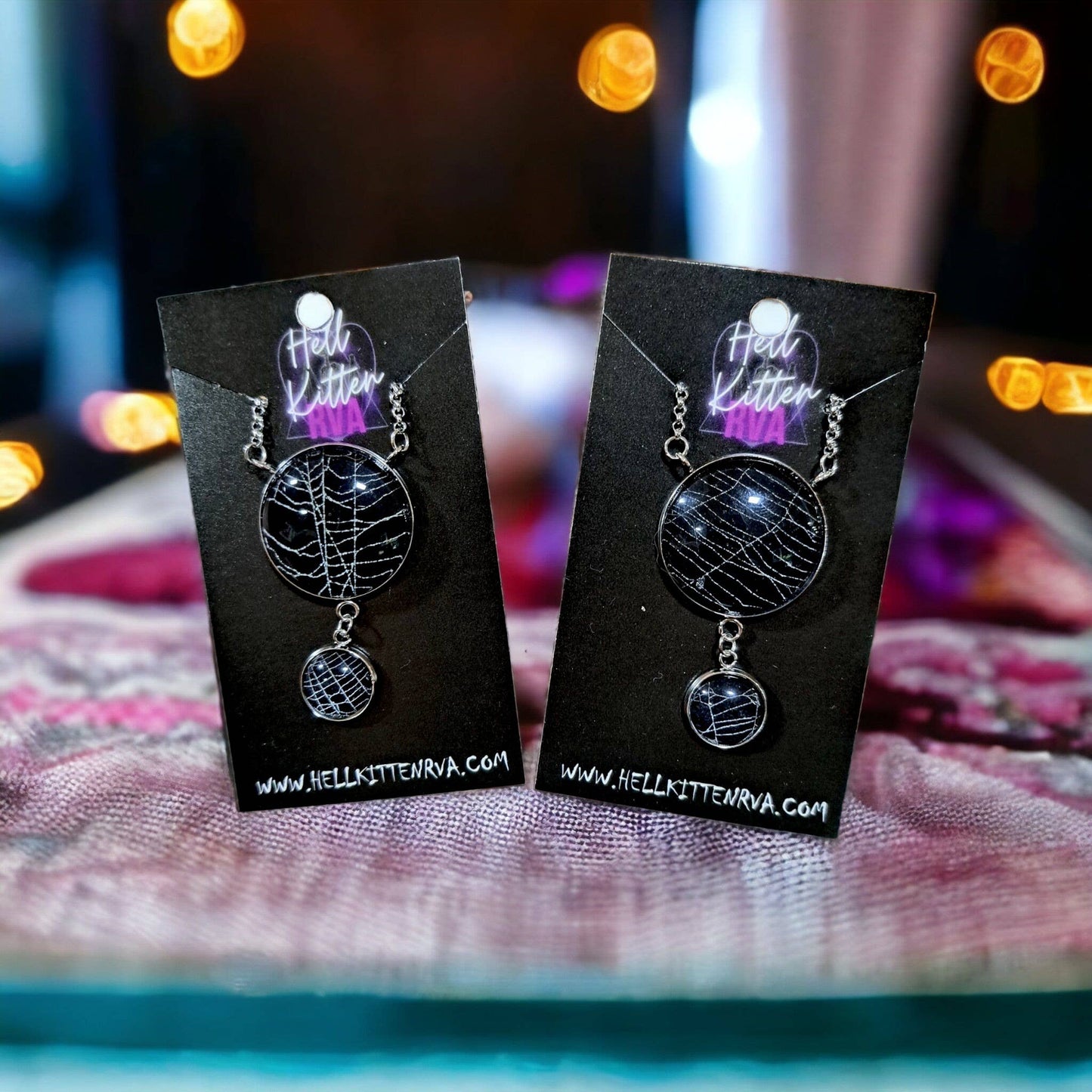 Double Moon Real Spiderweb Necklace