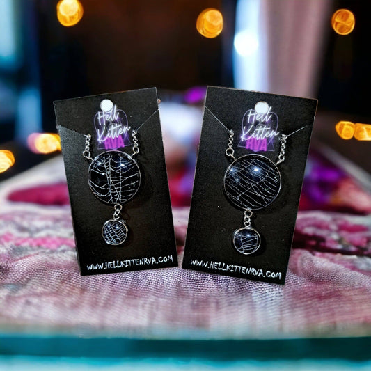 Double Moon Real Spiderweb Necklace