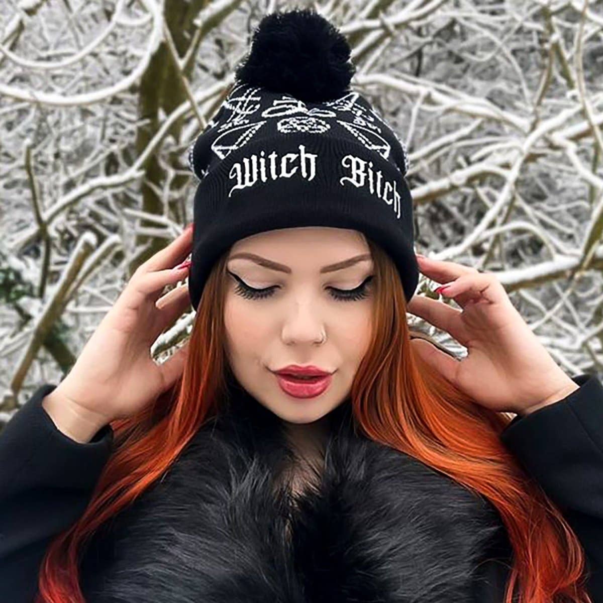 Witch Bitch Pom Pom Knit Beanie