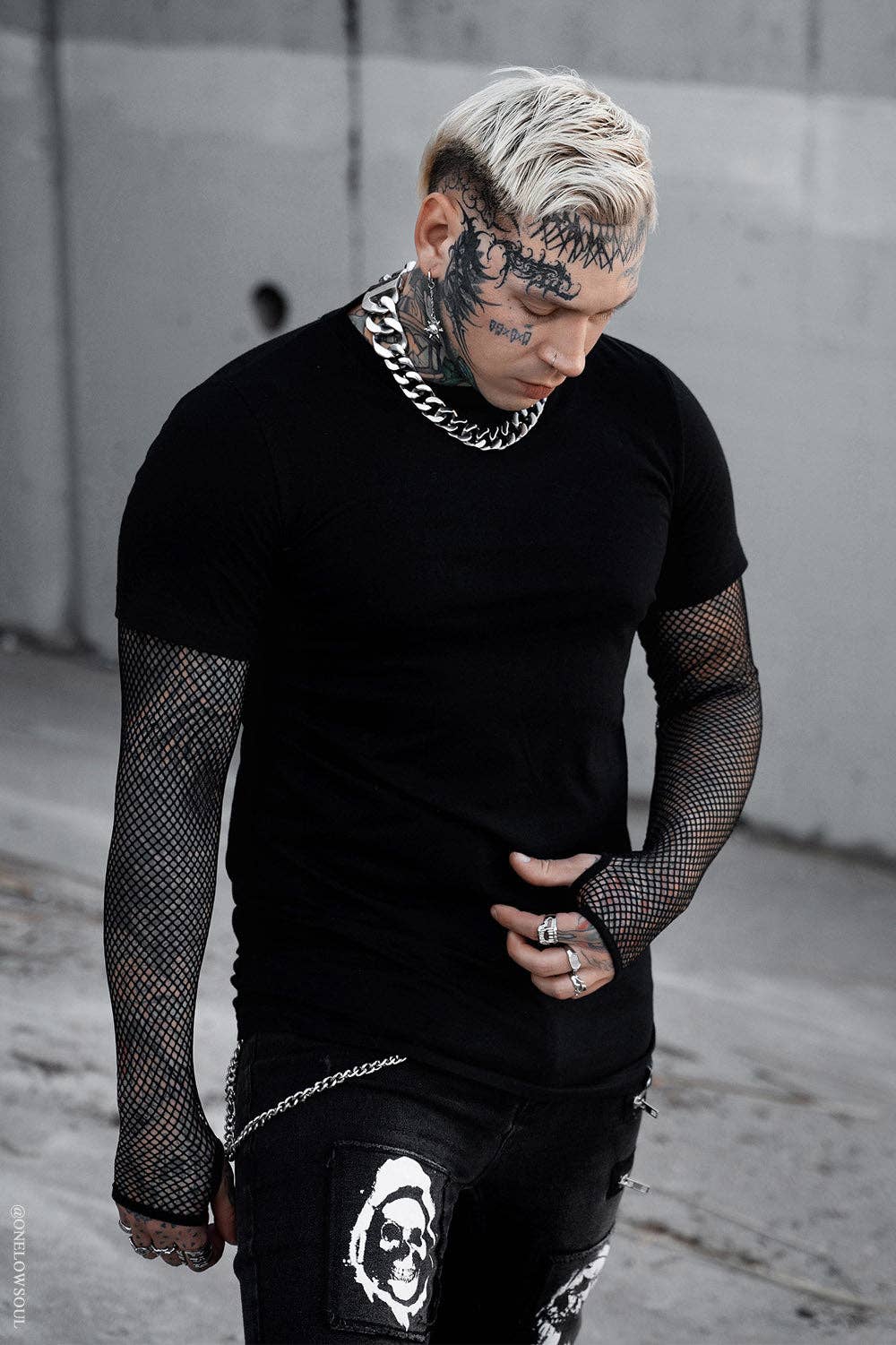 Graveyard Goth Fishnet Sleeve Shirt
