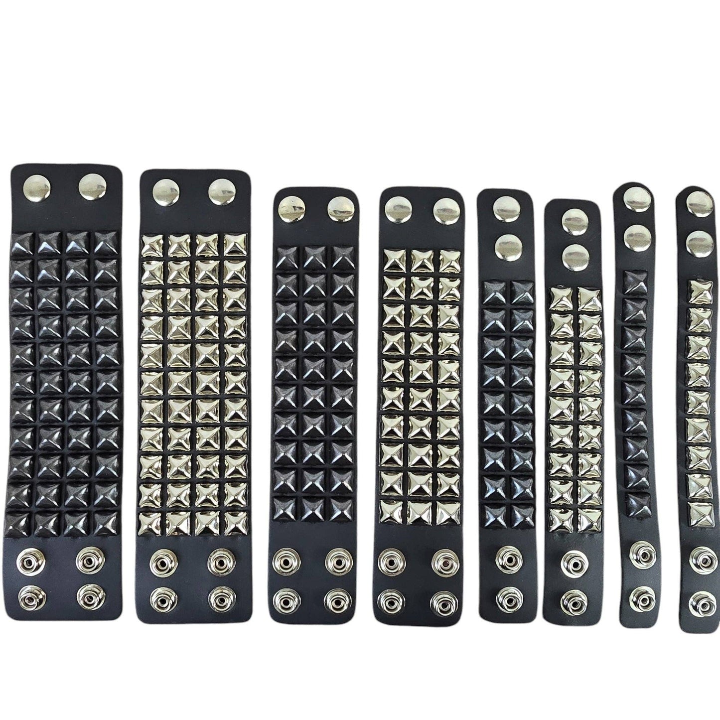 SILVER PYRAMID STUDDED LEATHER  SNAP BRACELET