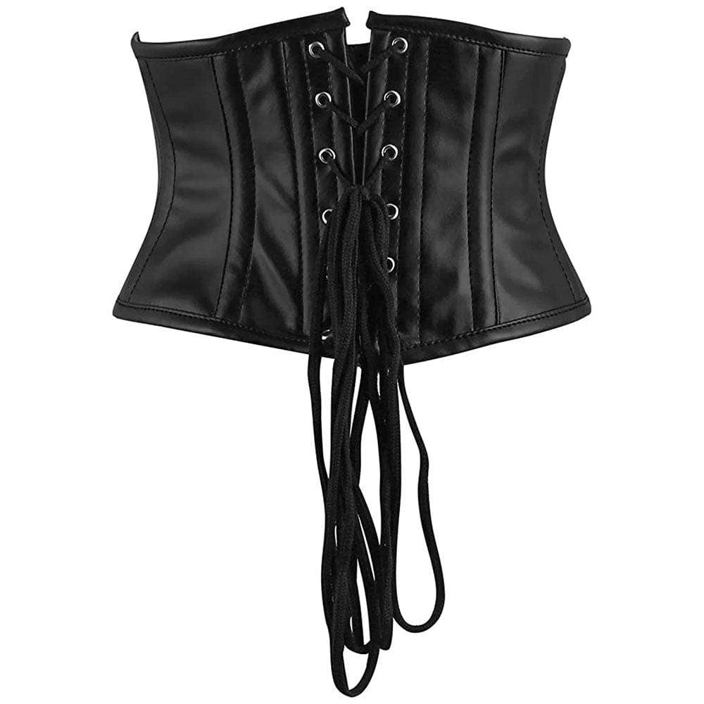 Women Faux Leather Black Short Torso Corset Style