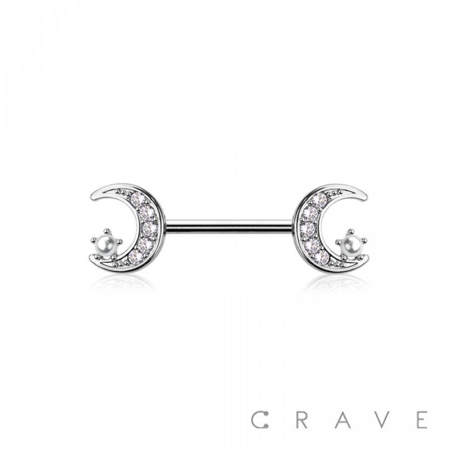 316L SURGICAL STEEL CZ MOON STAR NIPPLE RING