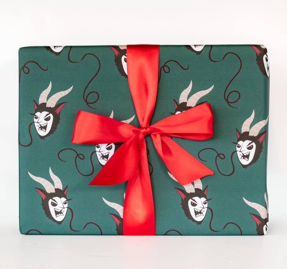 Merry Krampus Gift Wrap - Green (8ft Roll)