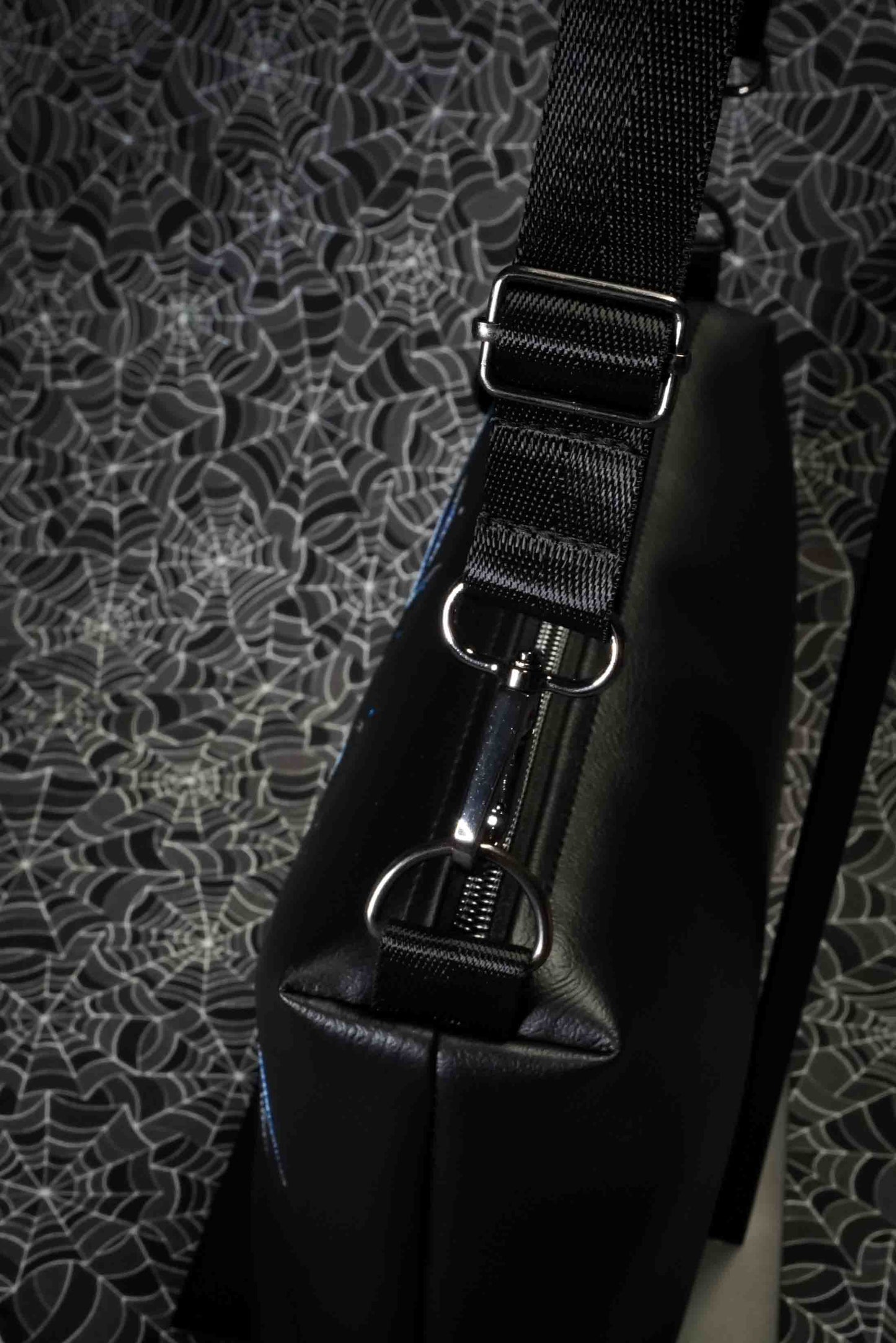 Purple and Blue Bats Black Medium Crossbody Bag - Gunmetal Hardware, Embroidered Purse, Vegan Leather