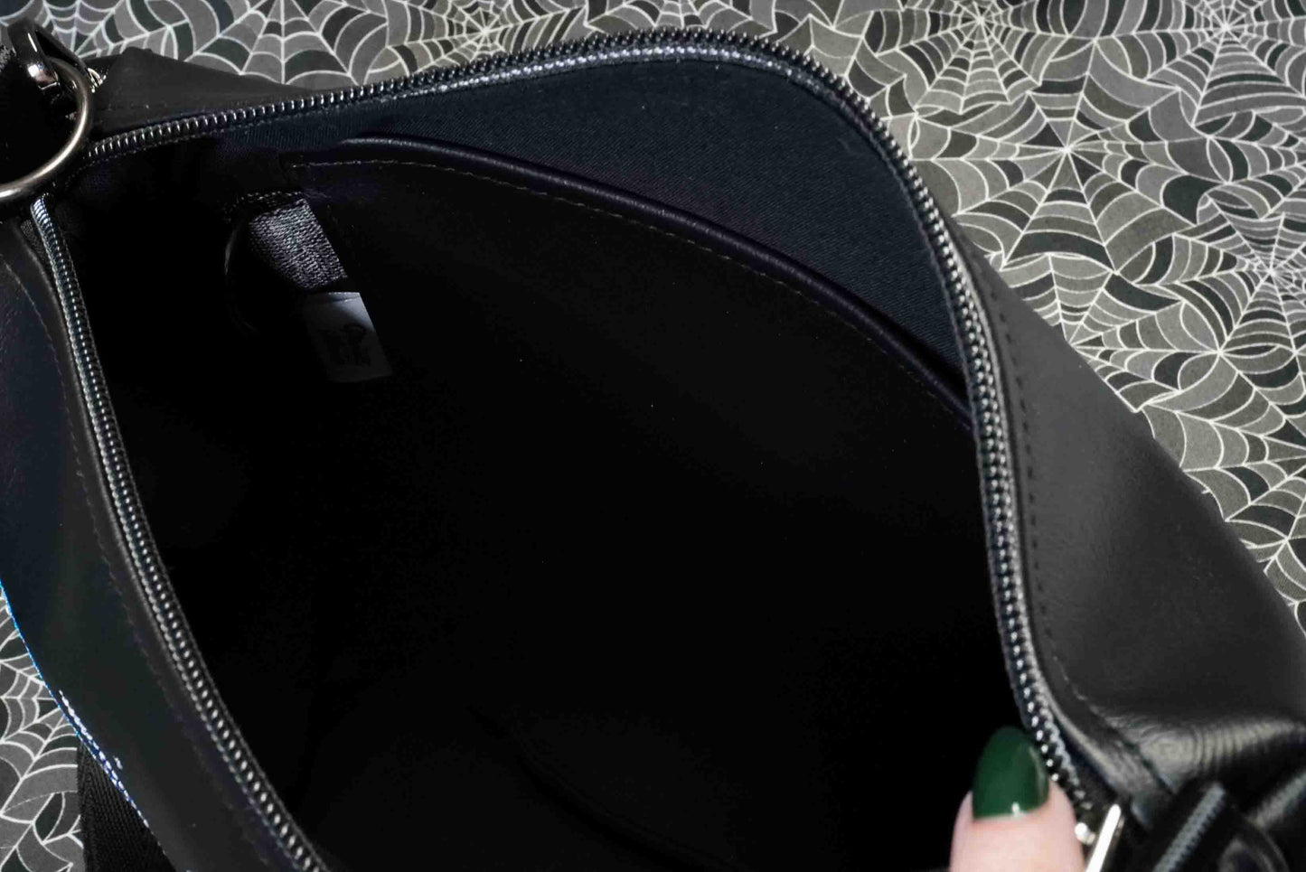 Purple and Blue Bats Black Medium Crossbody Bag - Gunmetal Hardware, Embroidered Purse, Vegan Leather