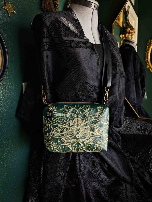 Forest Green Forest Moth Small Crossbody Bag