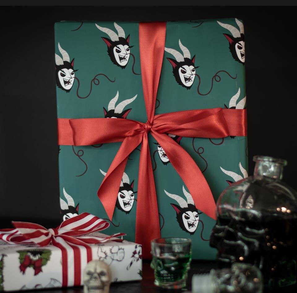 Merry Krampus Gift Wrap - Green (8ft Roll)