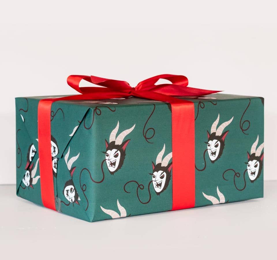 Merry Krampus Gift Wrap - Green (8ft Roll)