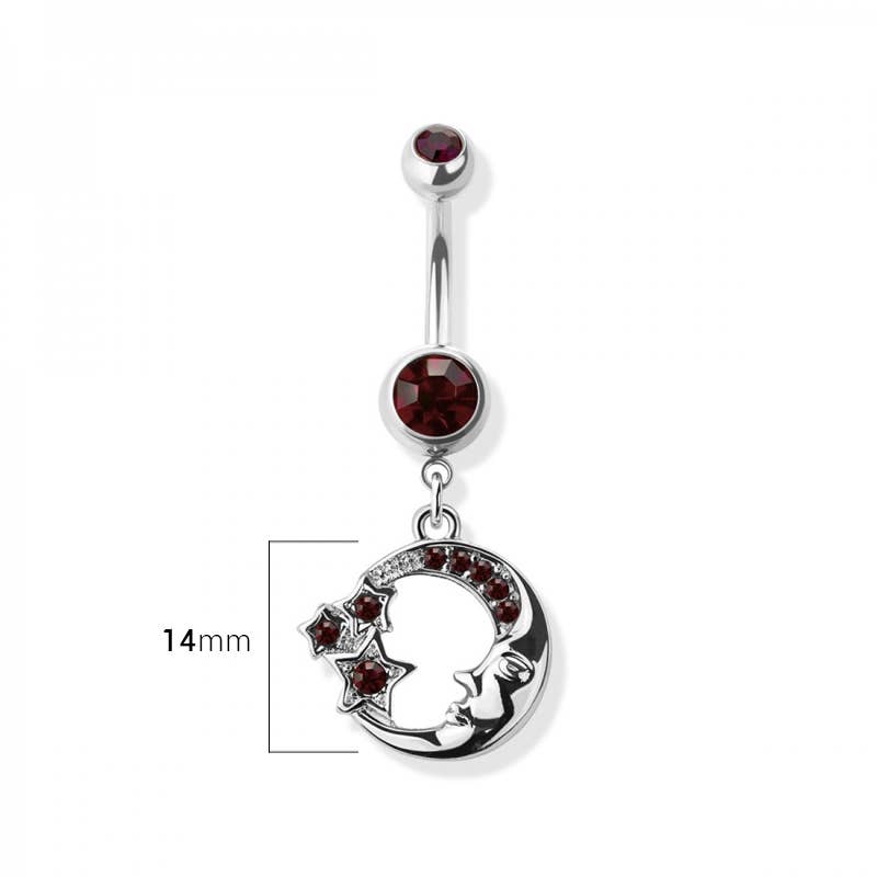 Purple Star & Crescent Moon Dangle Belly Button Ring – 14G