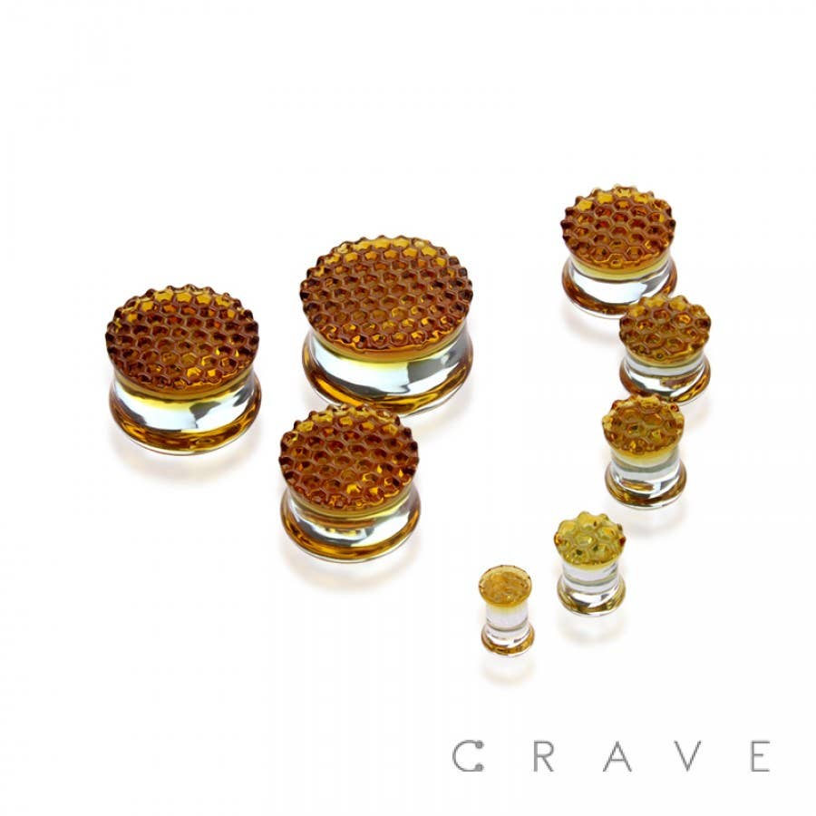 HONEYCOMB TEXTURE AMBER COLOR CLASS DOUBLE FLARE PLUG