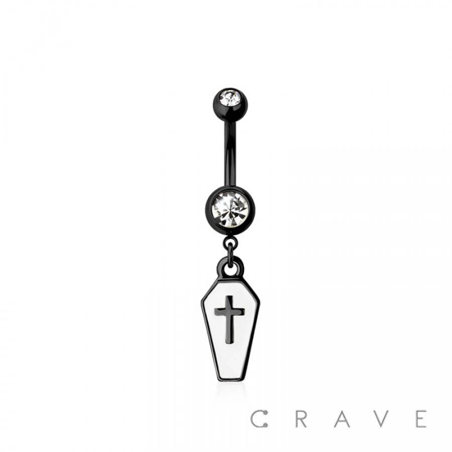 316L SURGICAL STEEL COFFIN DANGLE BELLY BUTTON NAVEL RING