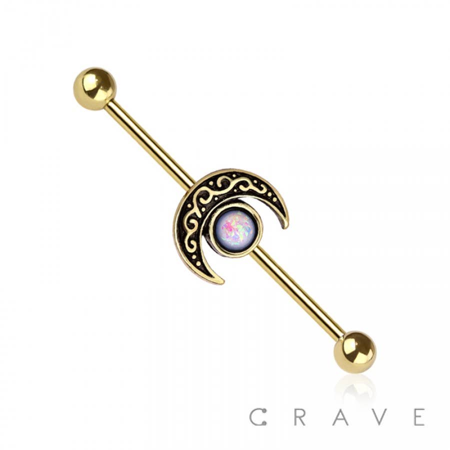 FILIGREE GLITTER OPAL MOON 316L SURGICAL STEEL INDUSTRIAL BA