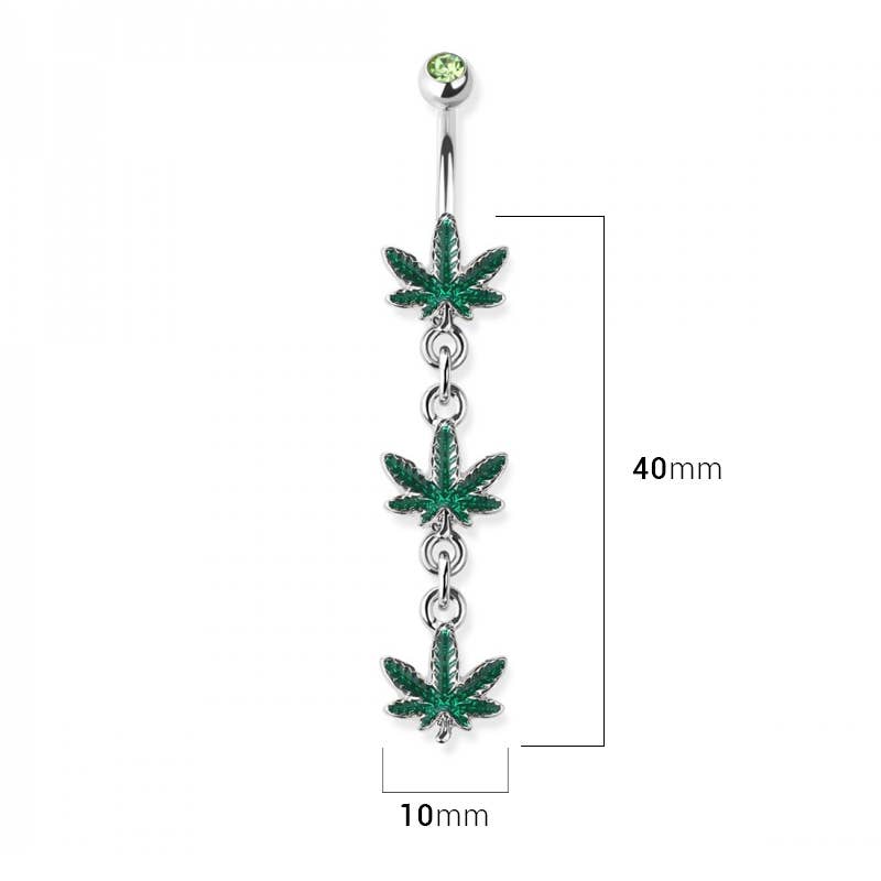 TRIPLE MARIJUANA LEAF DANGLE 316L SURGICAL STEEL NAVEL RING