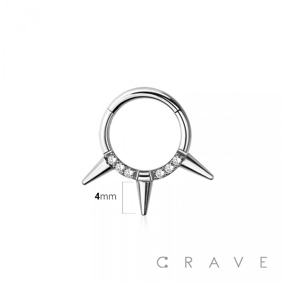 316L SURGICAL STEEL MULTI CZ TRIPLE SPIKE SEPTUM HINGED