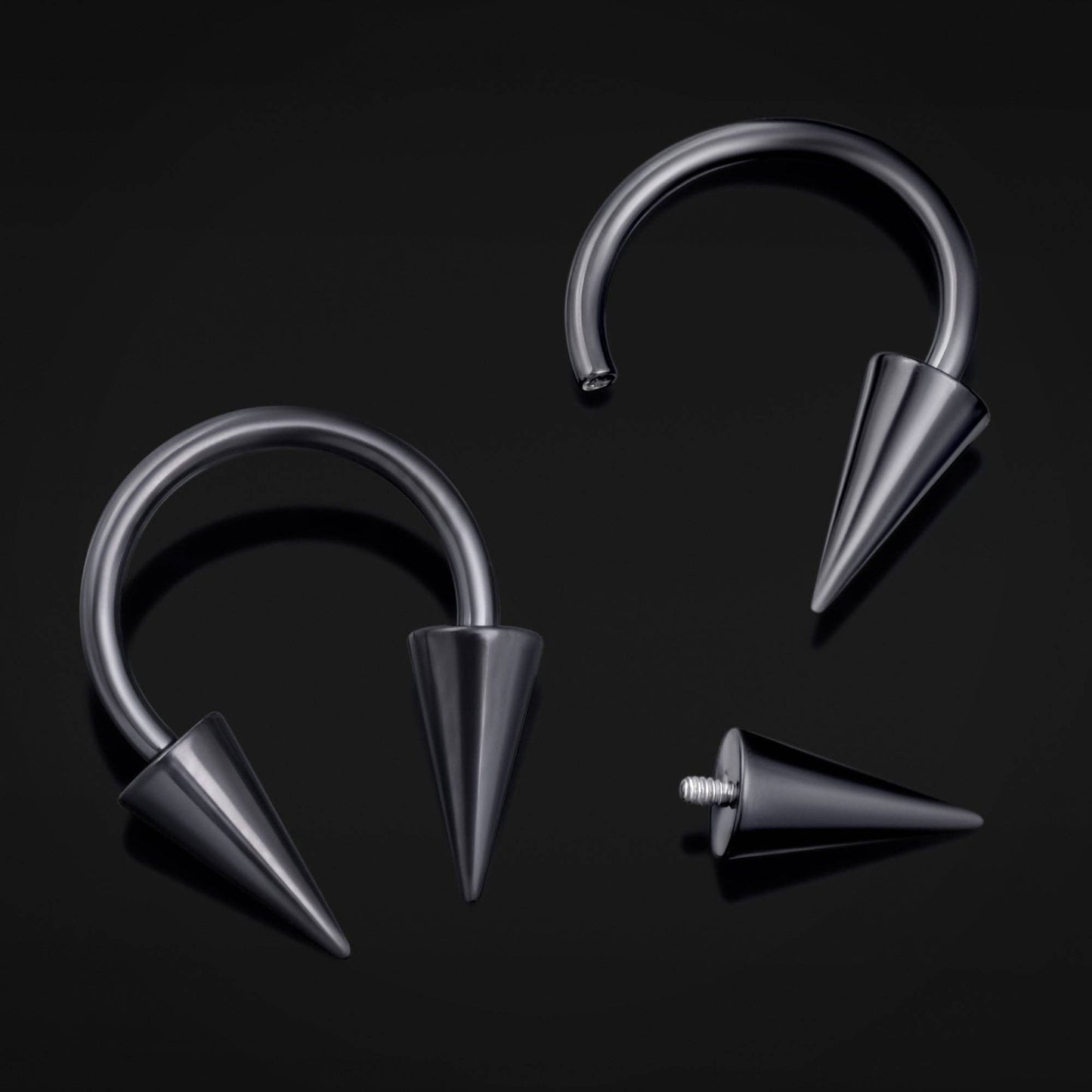 Titanium Internally Threaded Gothic Spiked Cone Horseshoe Septum in Black