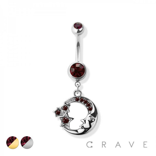 Purple Star & Crescent Moon Dangle Belly Button Ring – 14G
