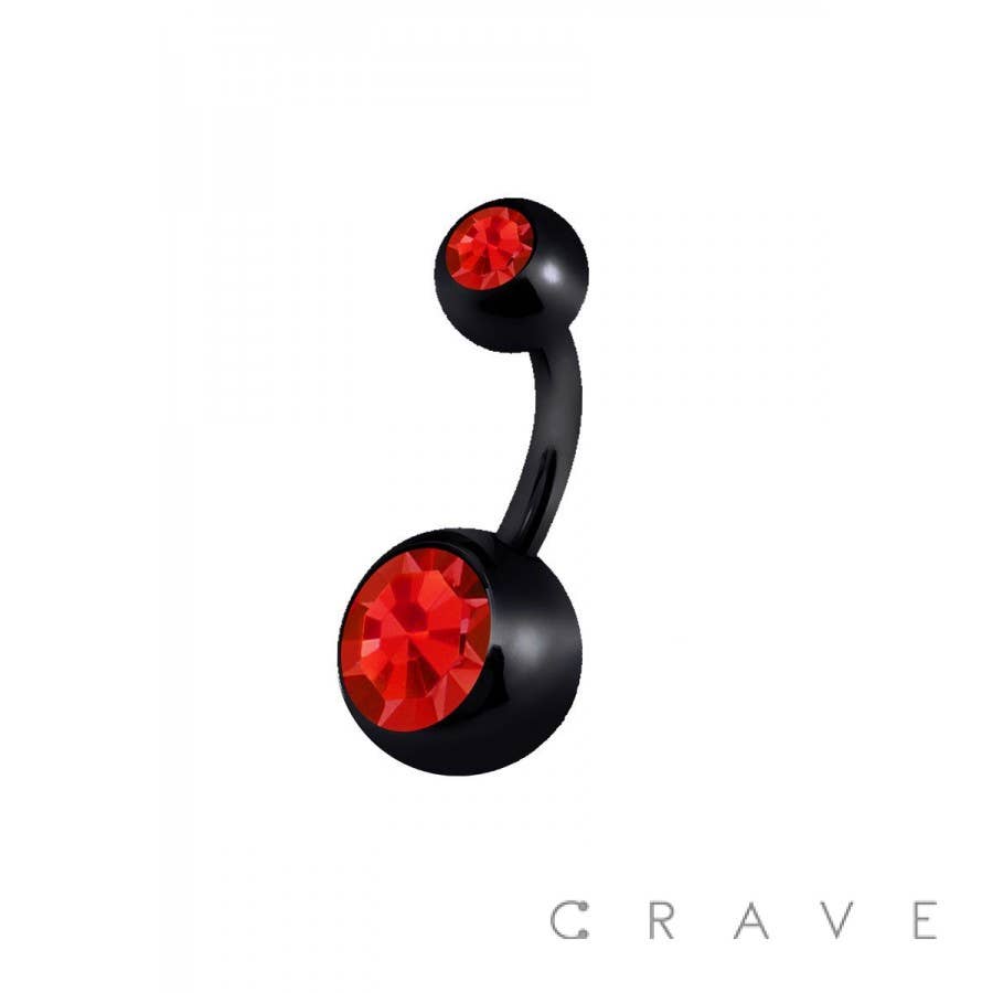 Black Surgical Steel Belly Button Ring with CZ Gem – 14G
