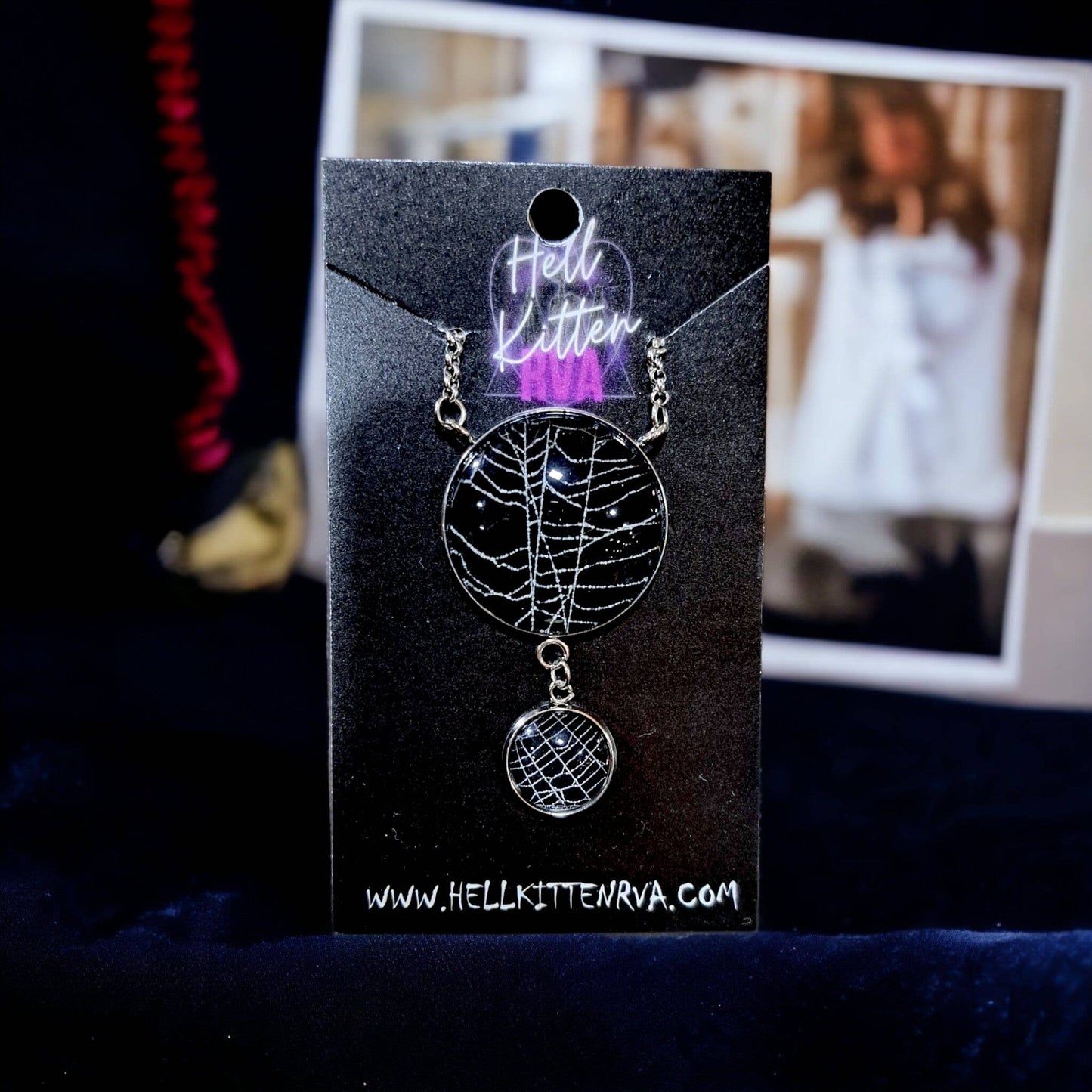 Double Moon Real Spiderweb Necklace