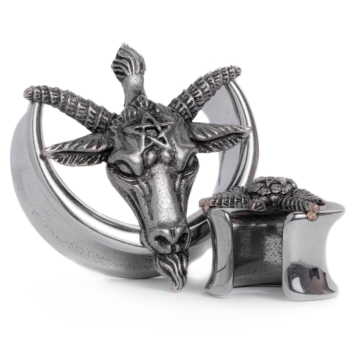 Silver Goat Head Saddle Plug / Tunnel / Gauge