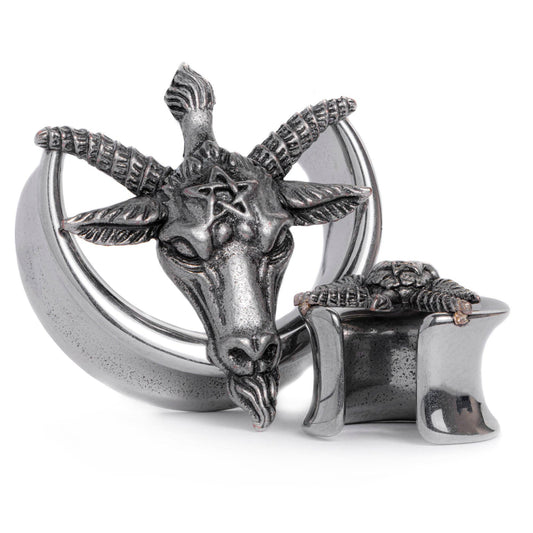 Silver Goat Head Saddle Plug / Tunnel / Gauge