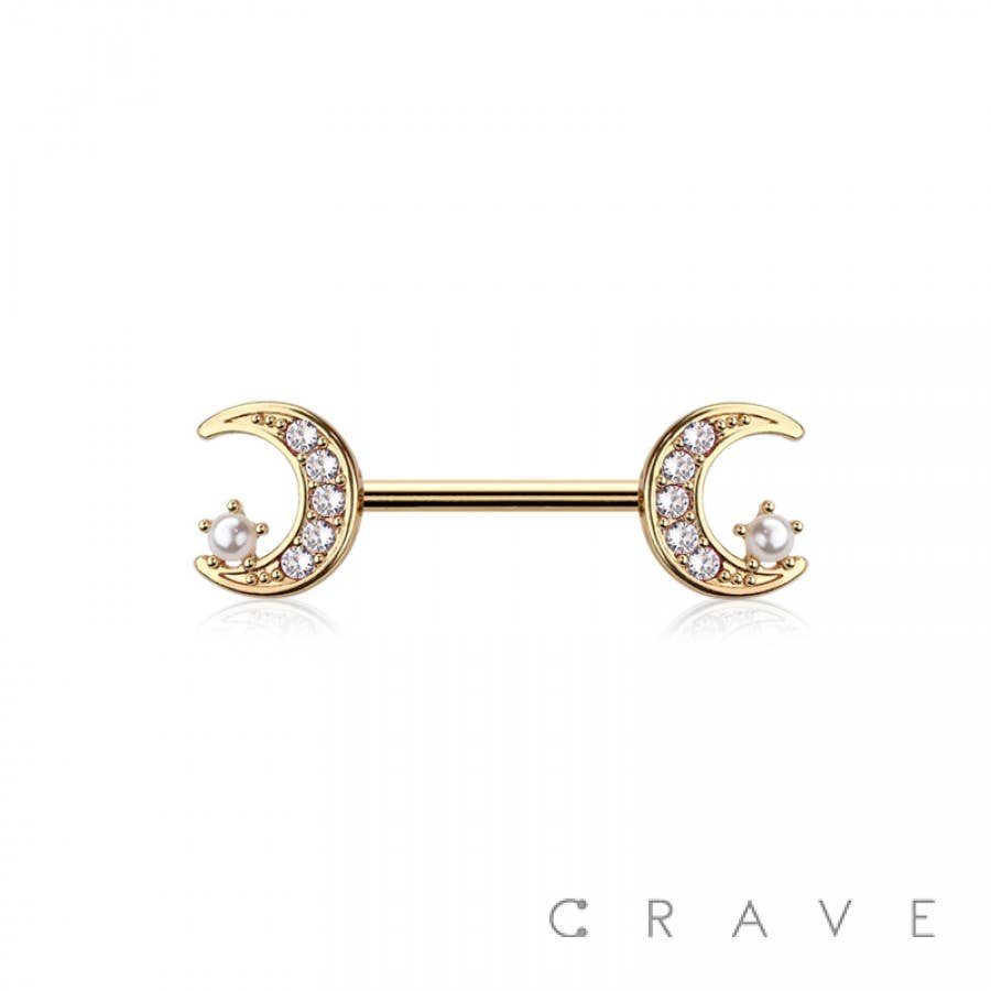 316L SURGICAL STEEL CZ MOON STAR NIPPLE RING
