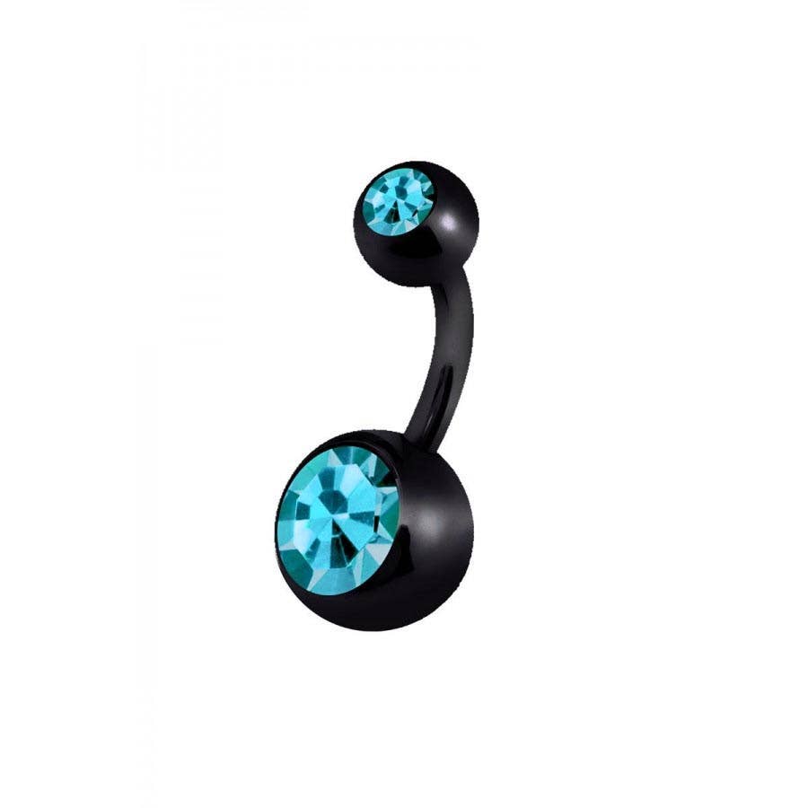Black Surgical Steel Belly Button Ring with CZ Gem – 14G