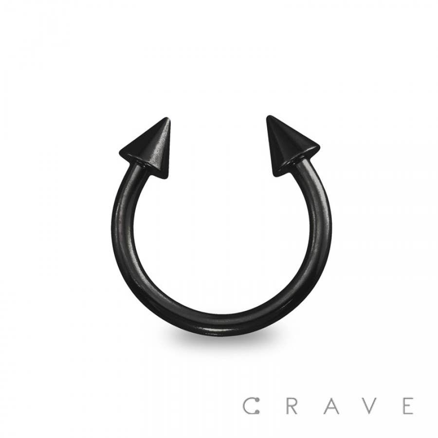 BLACK PVD PLATED 316L SS BASIC SIZE HORSESHOE WITH SPIKE