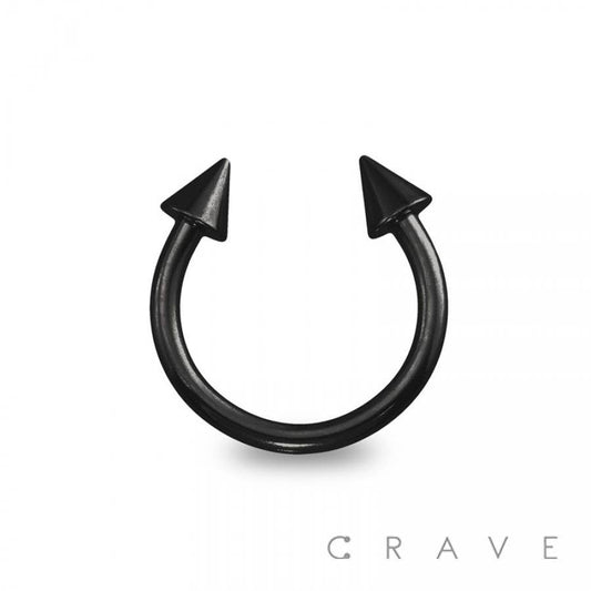 BLACK PVD PLATED 316L SS BASIC SIZE HORSESHOE WITH SPIKE