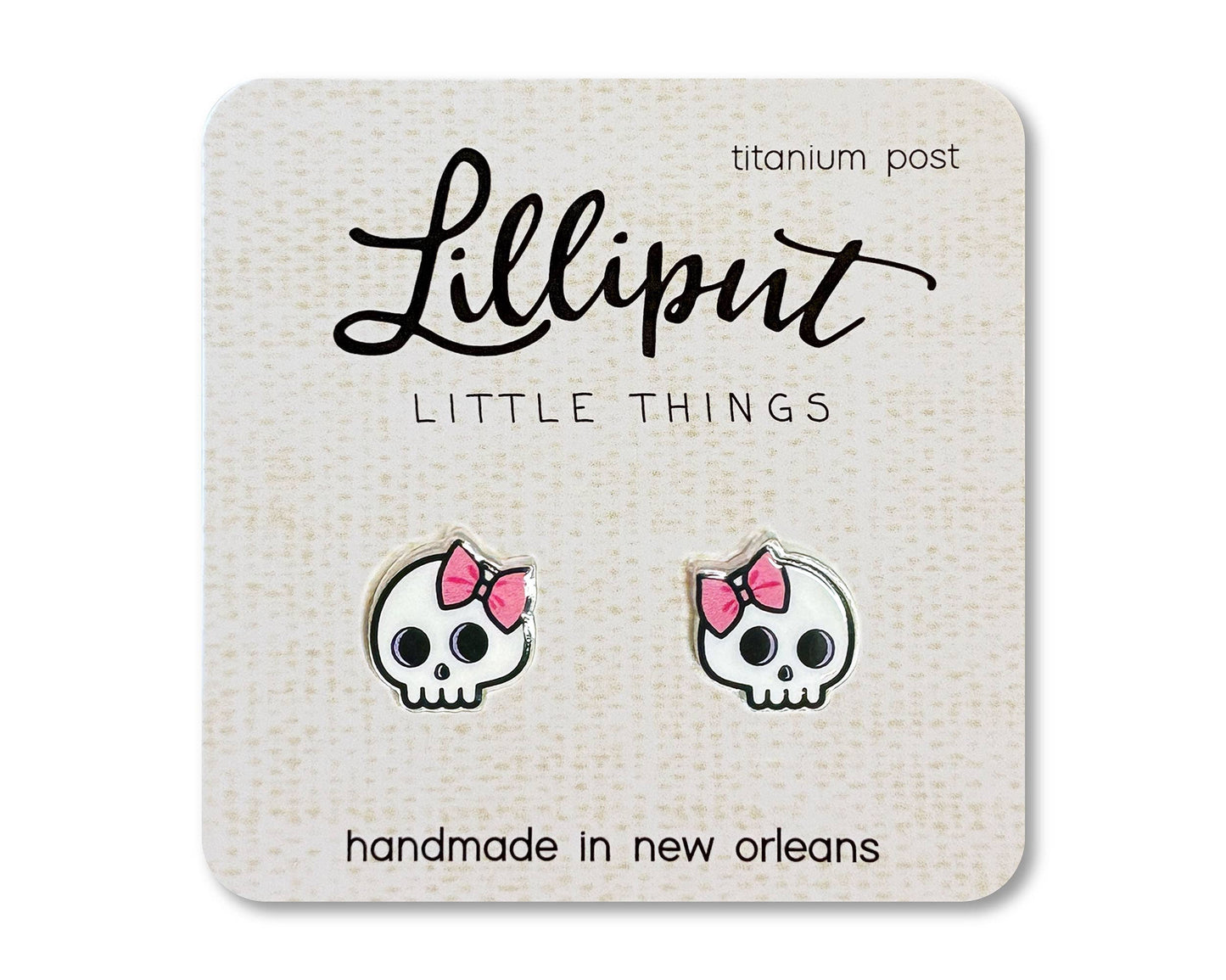 Cute Skull Earrings // Skull w Pink Bow